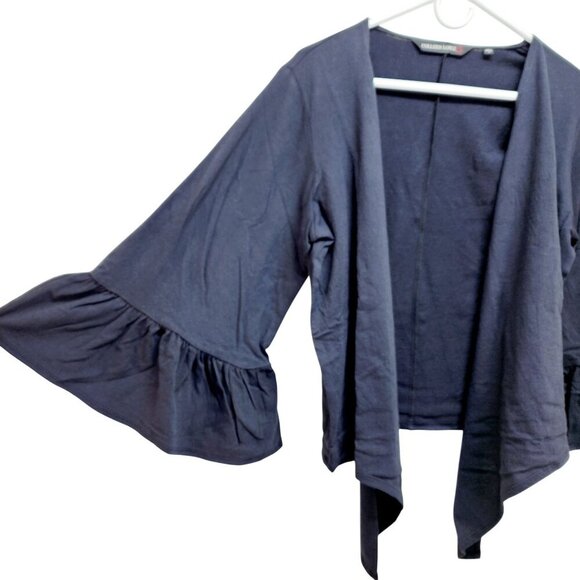 Colleen Lopez Navy Ruffle Sleeve Open-Front Black Cardigan Sweater Size M New - Picture 15 of 15
